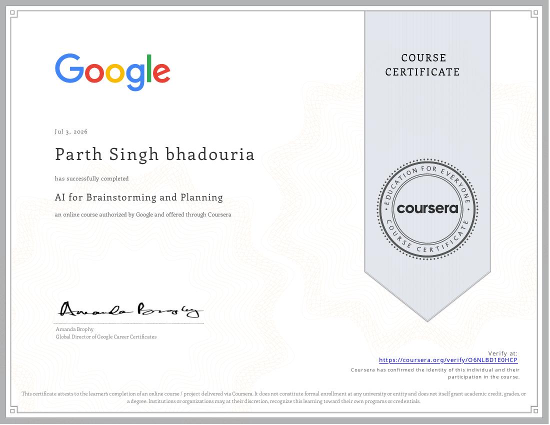 AI for Brainstorming and Planning certificate
